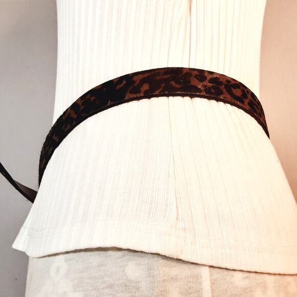 Nine West Hairy Cow Hide Animal Print Belt Medium Waist Black Brown Gray - Picture 2 of 13